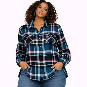 Teal and Black Checkered Shirt with Pink Highlights